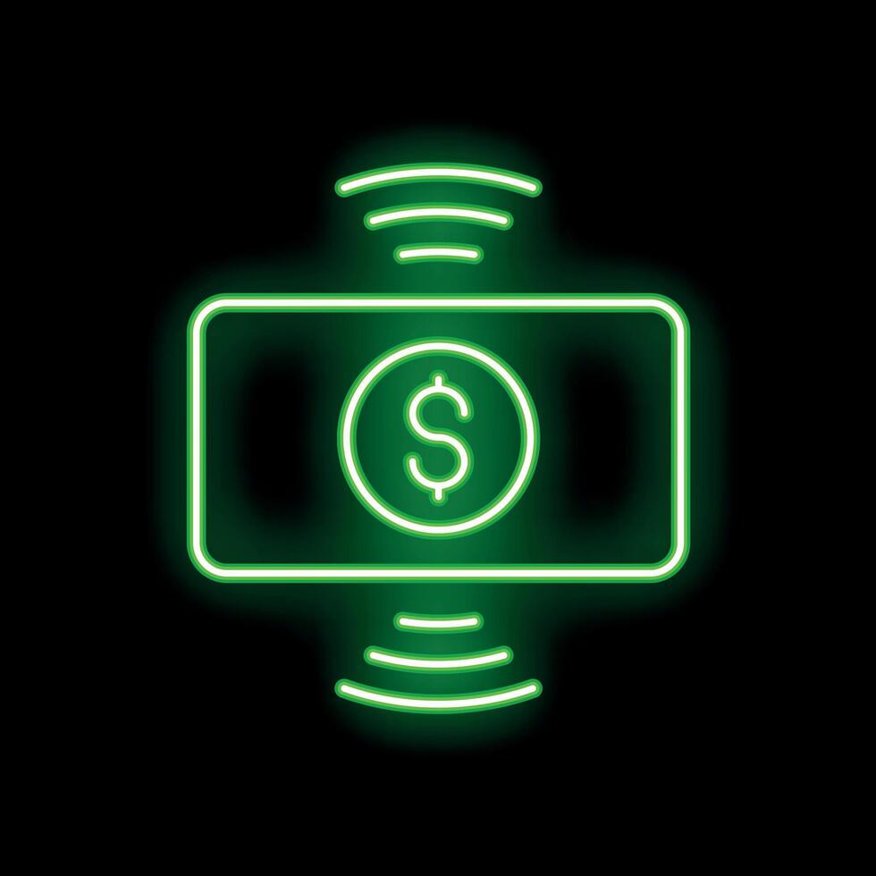 Neon green icon of contactless payment system nfc showing dollar currency vector