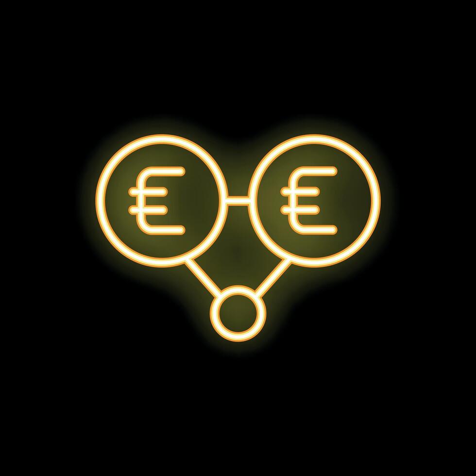 Neon yellow euro currency sign connected sharing transfer icon vector