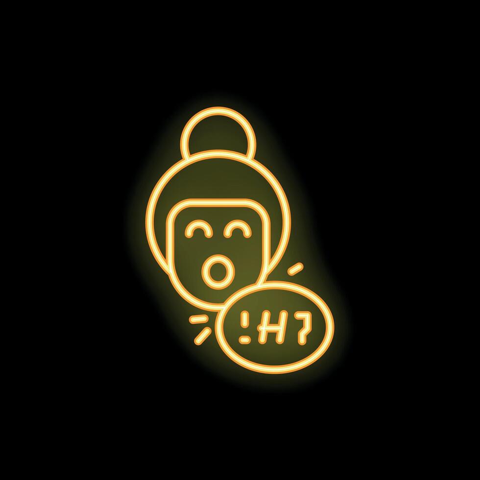 Neon woman saying hi with speech bubble on dark background vector