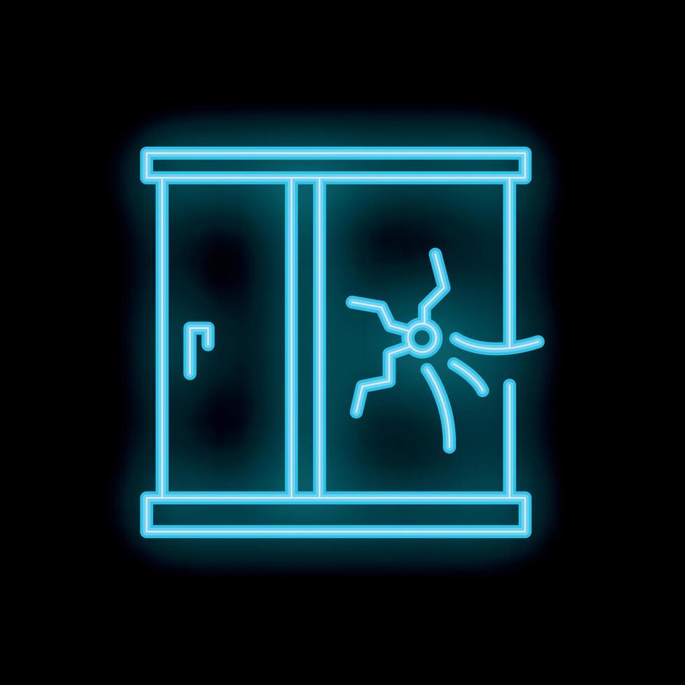 Neon blue icon of a door being broken into showing security breach vector