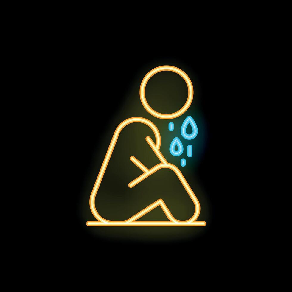 Neon icon representing person crying showing sadness vector