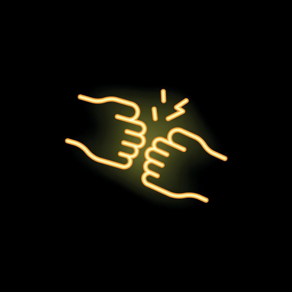 Two people giving fist bump in neon light style vector