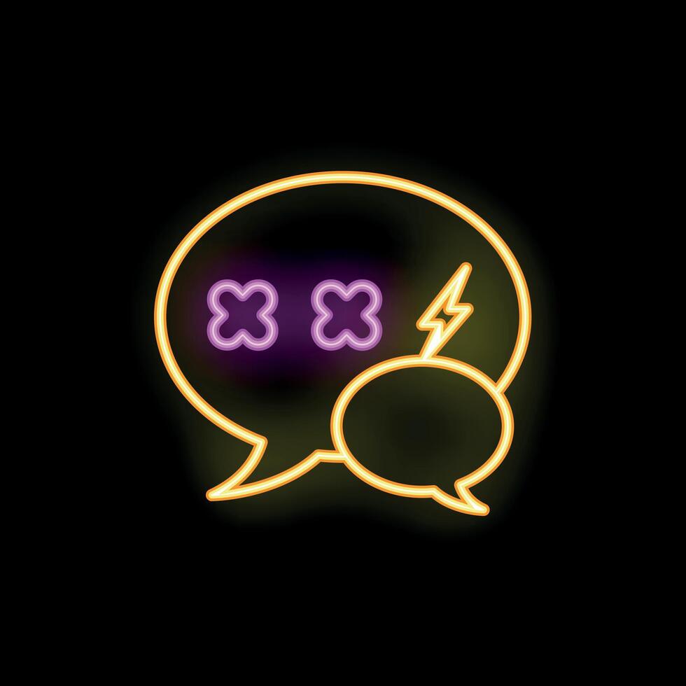 Neon speech bubble showing angry reaction with crosses and lightning bolt vector