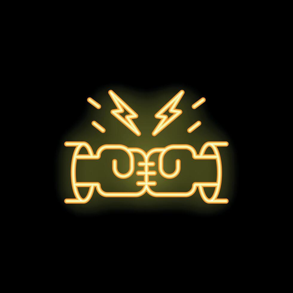Yellow neon icon of two clenched fists punching each other vector