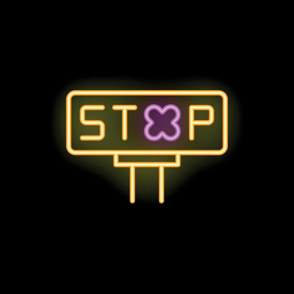 Neon stop sign glowing on black background vector