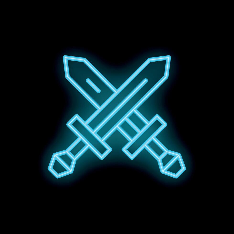 Neon style icon of two crossed swords glowing blue vector