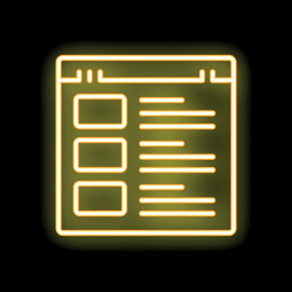 Neon yellow website wireframe with content blocks on black background vector