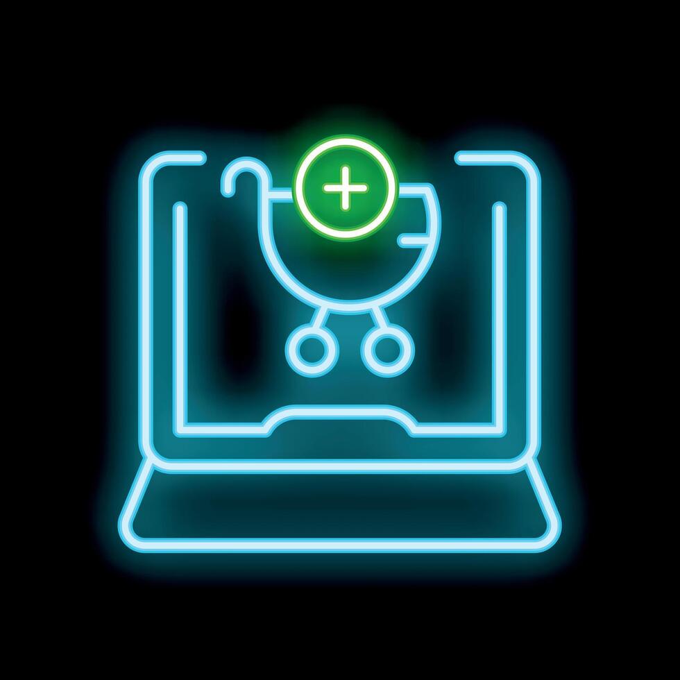 Neon green add to cart button on laptop screen showing online shopping concept vector