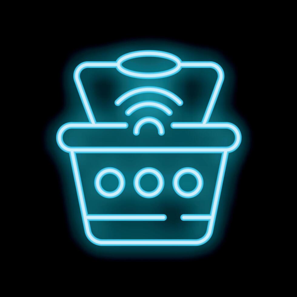 Neon sign of a credit card making a contactless payment in a shopping basket vector