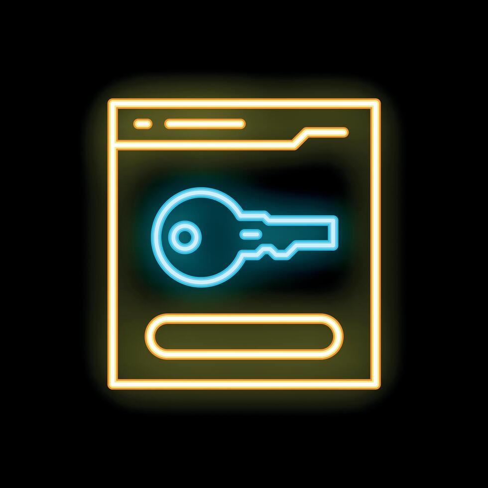 Neon sign showing key representing password protected website login page vector