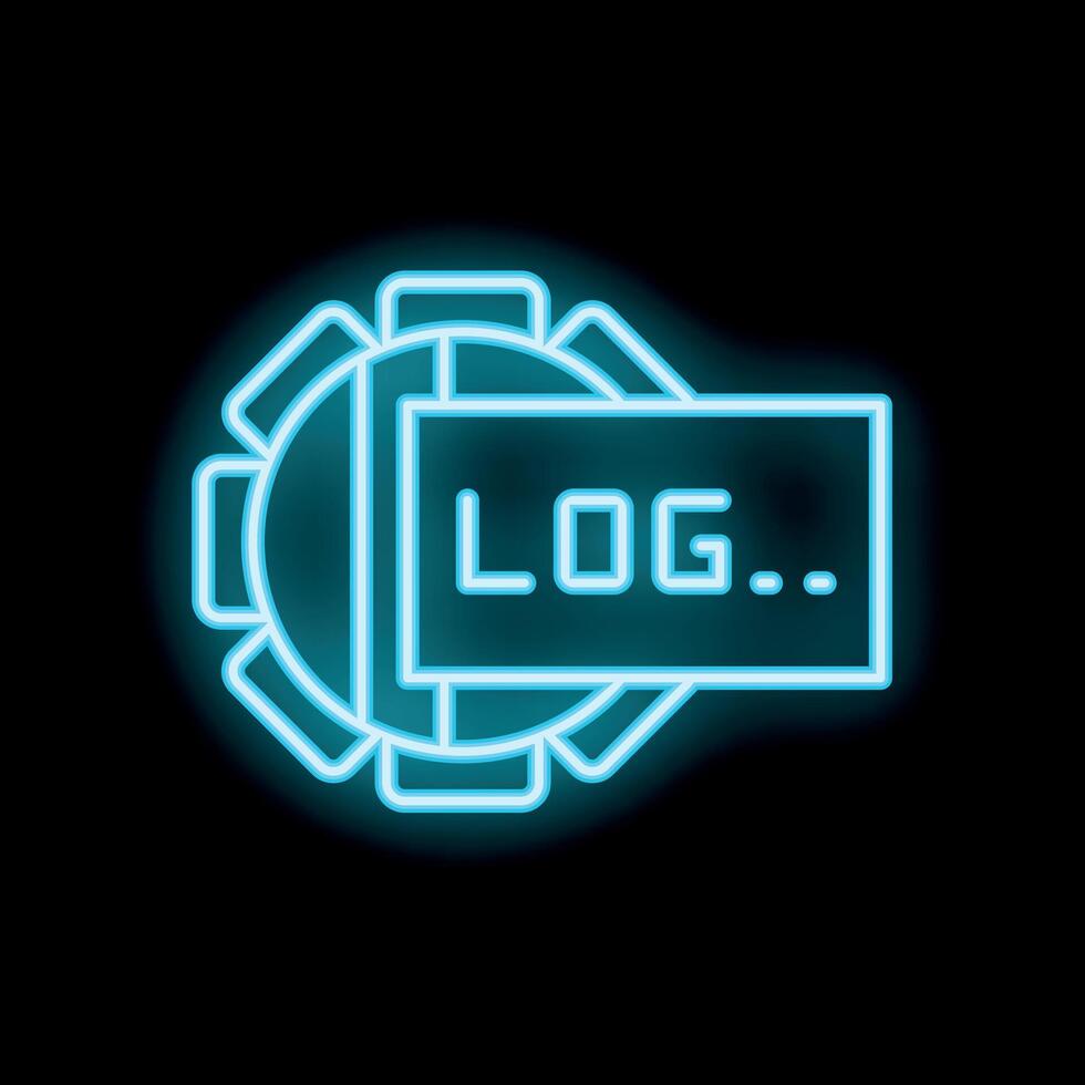 Neon log in icon glowing on dark background vector
