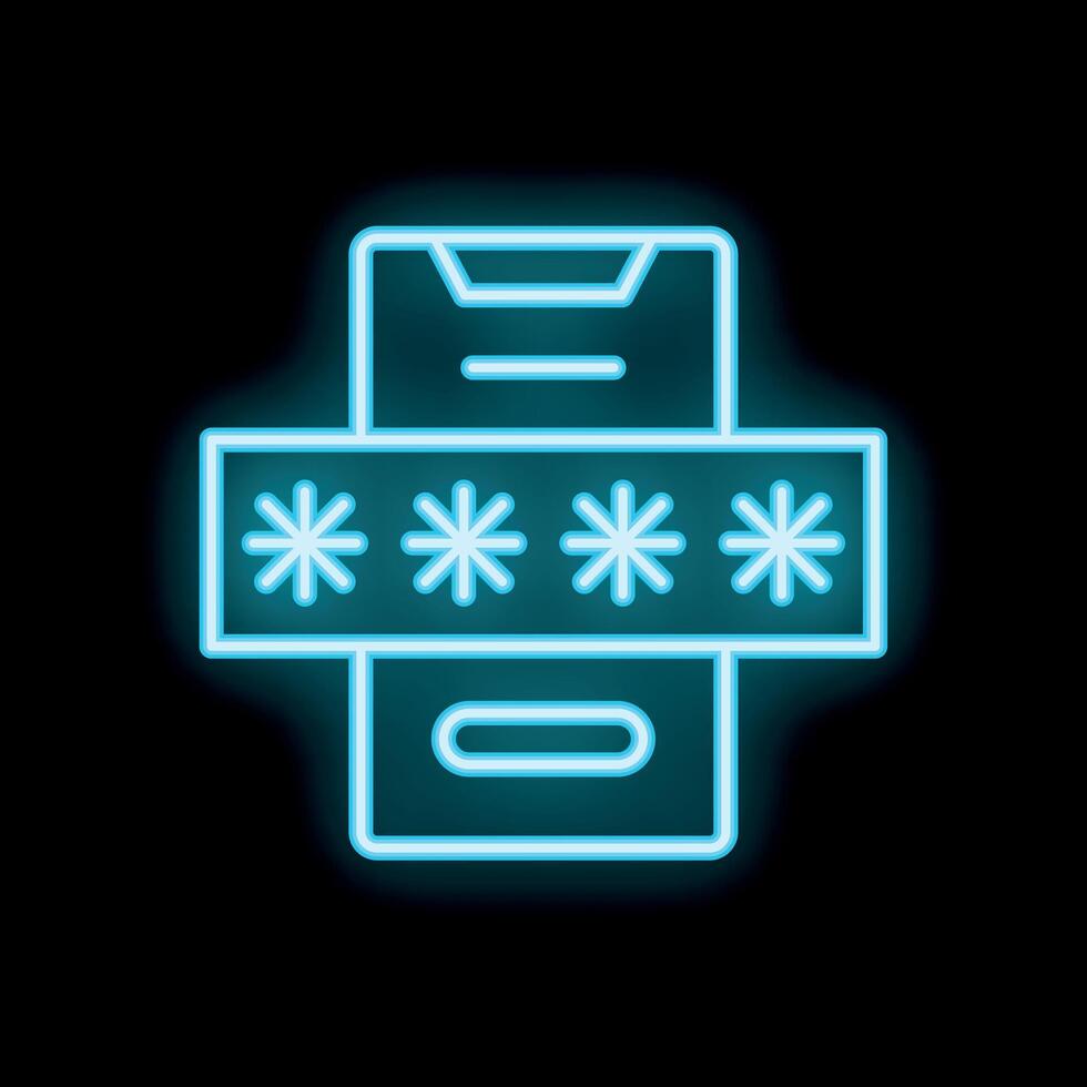Neon blue smartphone showing password entry interface on black background vector