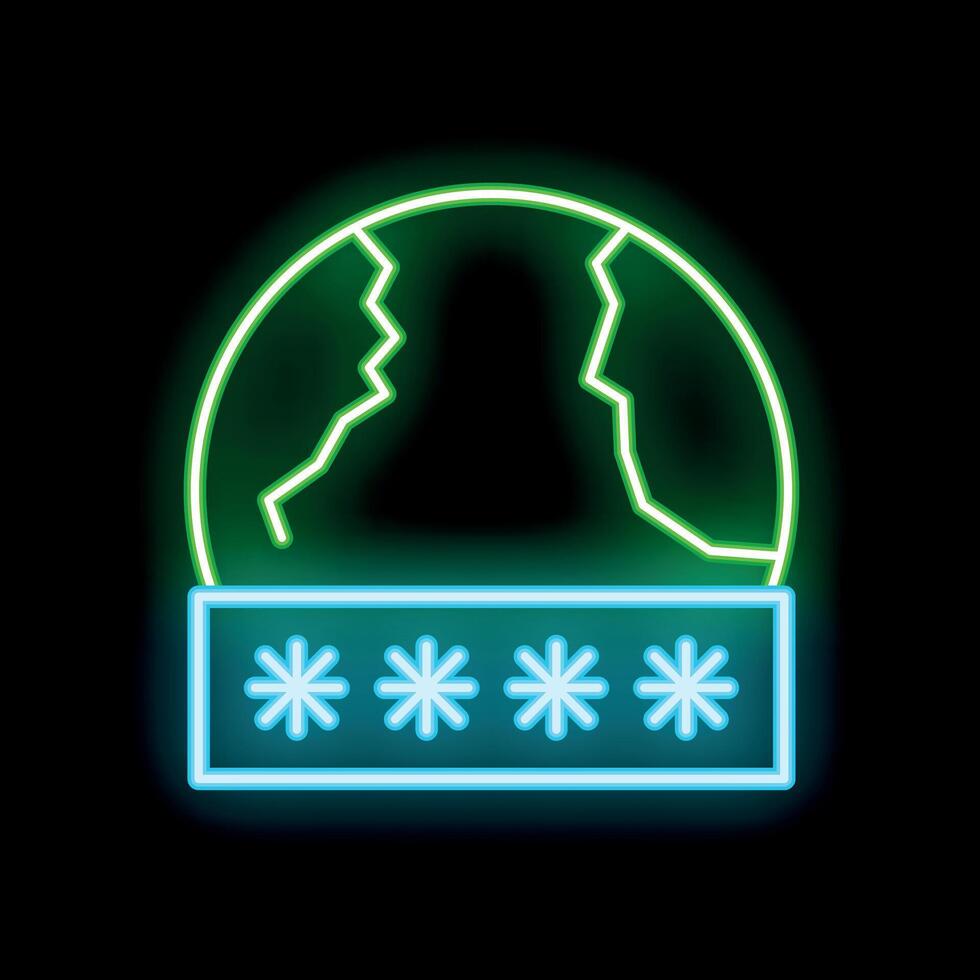 Neon green broken earth with blue password protection sign vector