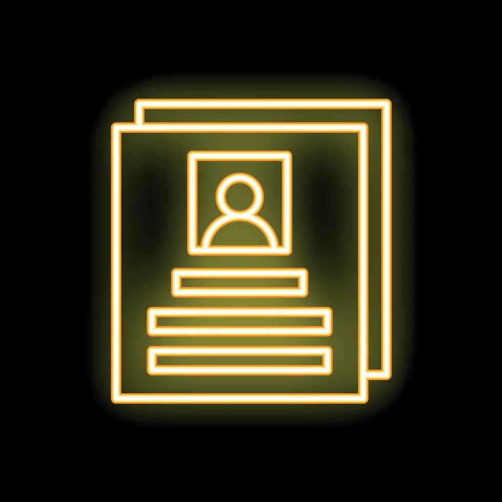 Neon icon of curriculum vitae document with candidate profile vector