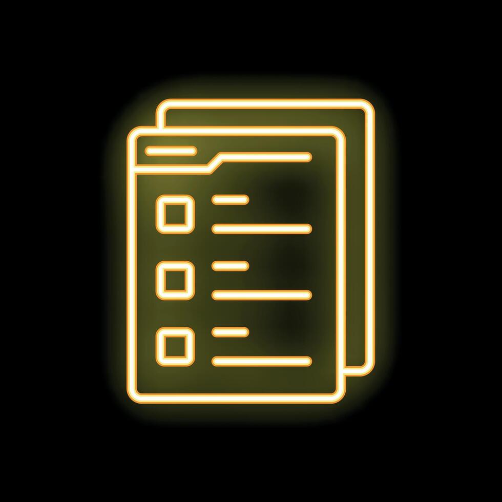Neon yellow files icon representing office work and documents vector