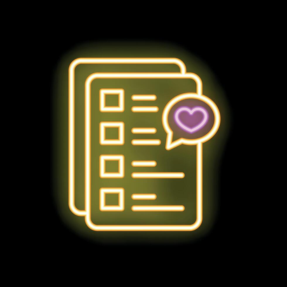 Neon sign of customer satisfaction survey with heart shape representing positive feedback vector