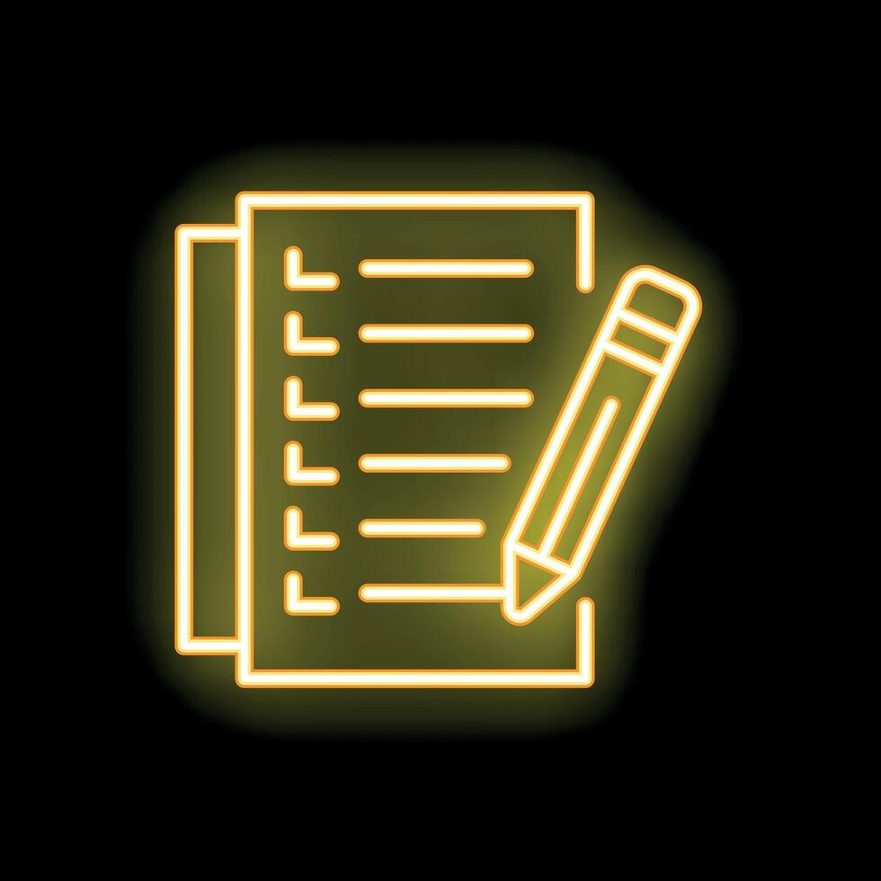 Neon pencil writing on checklist icon for business planning vector