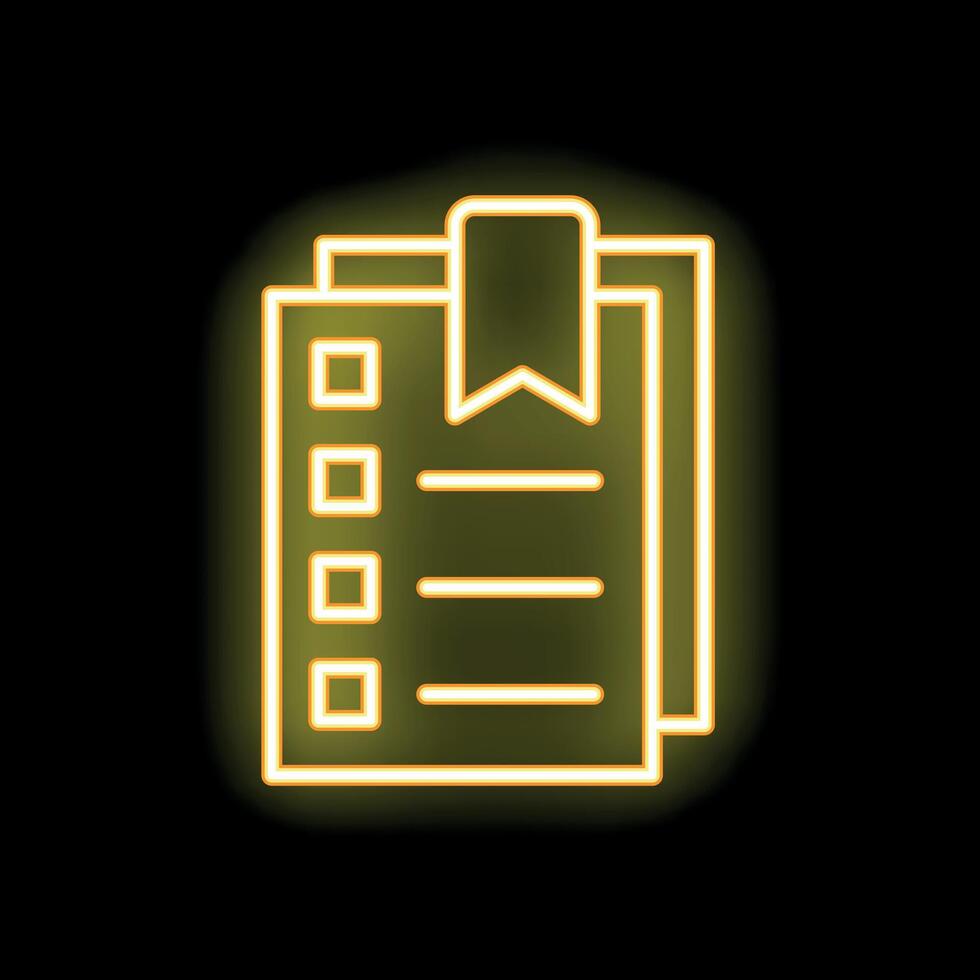 Neon yellow bookmarking important information on document icon vector