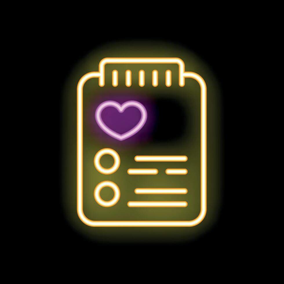 Neon sign of clipboard with heart for romantic wish list or love notes vector