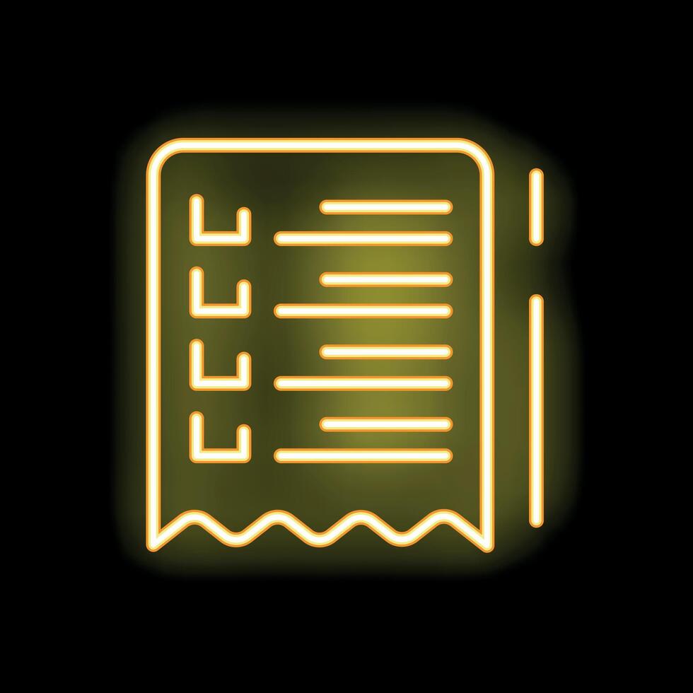 Bright yellow neon icon of a checklist glowing on a black background vector