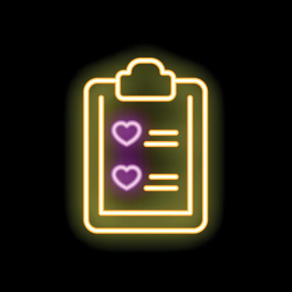Neon love checklist glowing on dark background vector