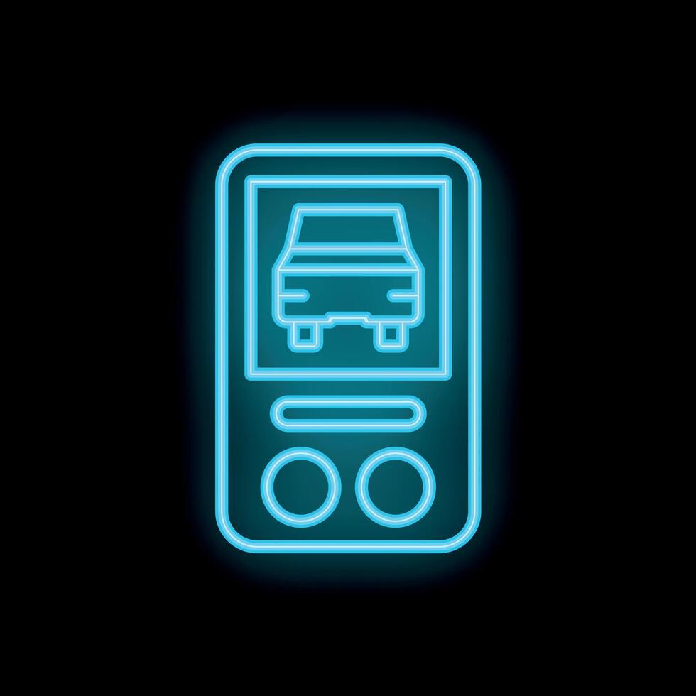 Blue neon car sharing app icon on a black background vector