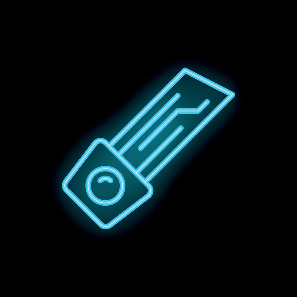 Neon sign icon of a modern car key glowing blue vector