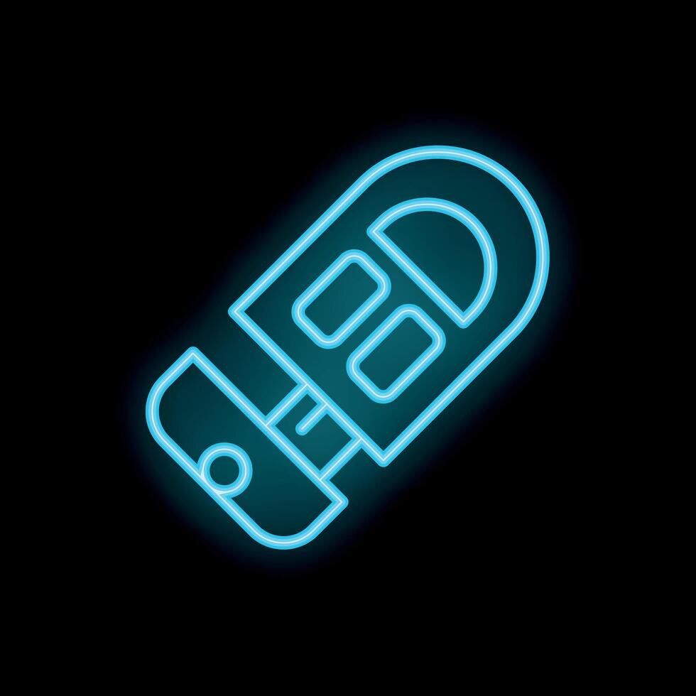 Neon blue car key glowing on black background vector