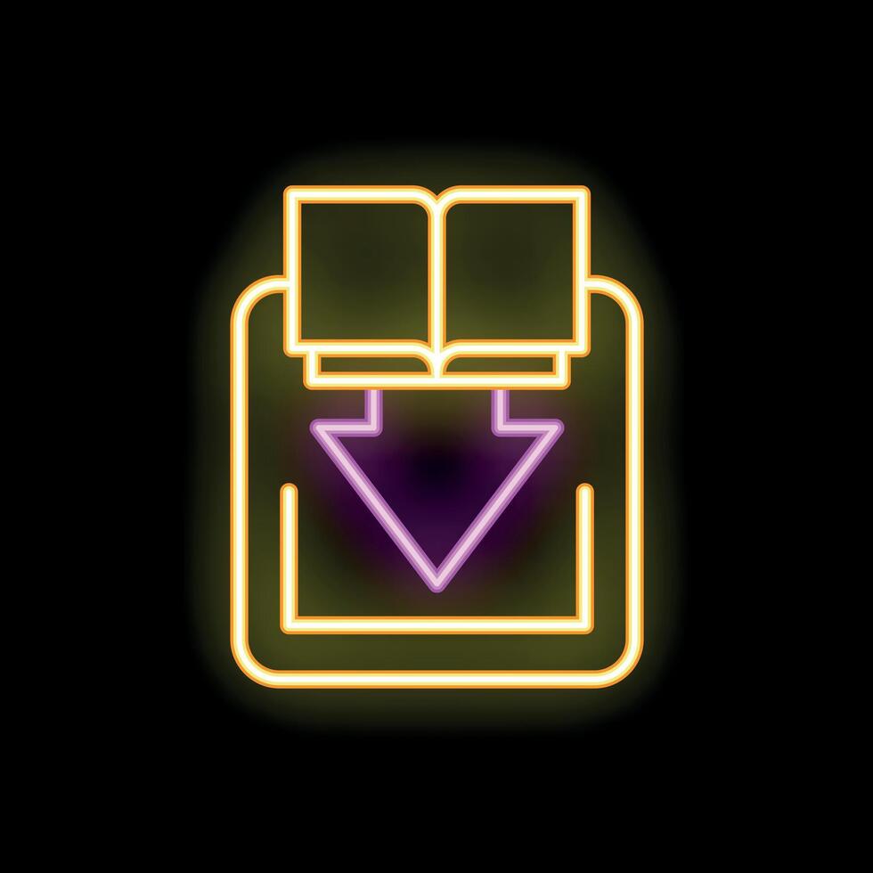 Neon icon of downloading electronic book or audiobook vector