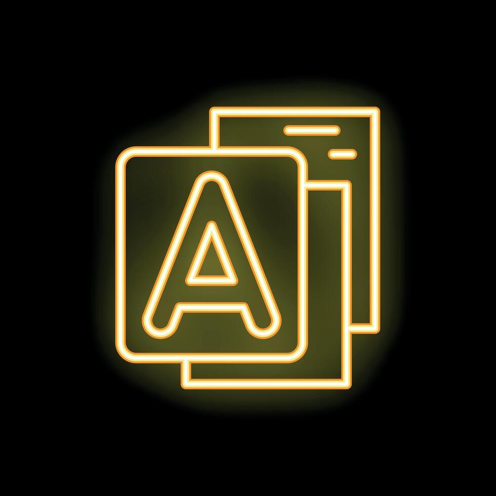 Neon yellow alphabet icon showing letter a on black background vector