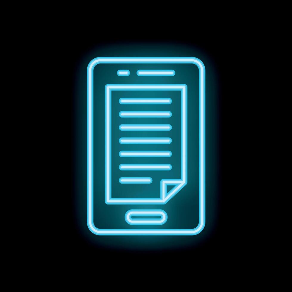 Neon smartphone showing electronic document icon on black background vector