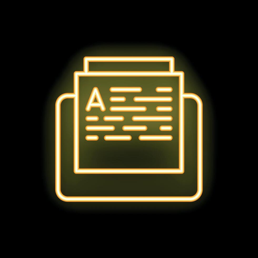 Neon yellow text file icon glowing on black background vector
