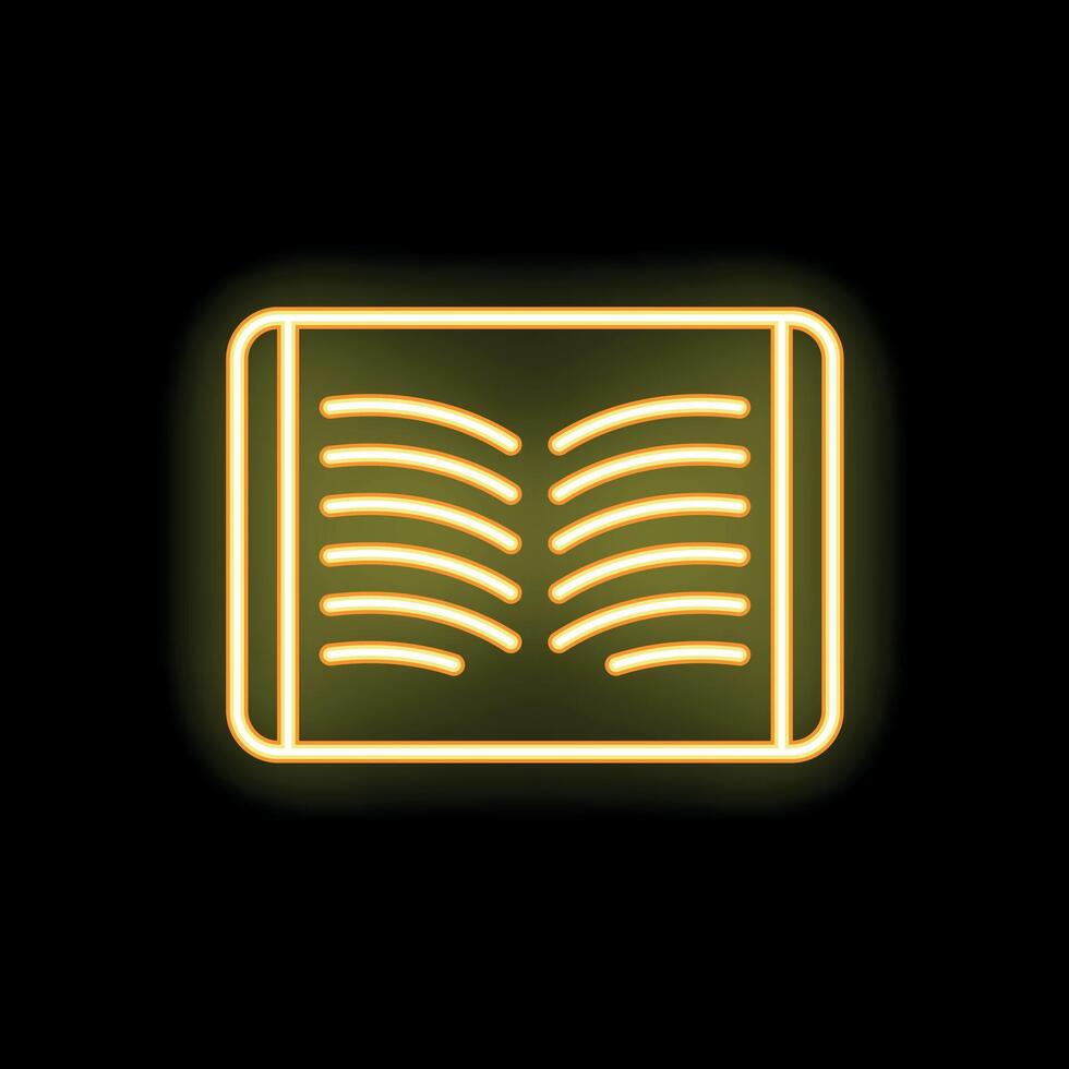 Neon icon of open book glowing on dark background vector