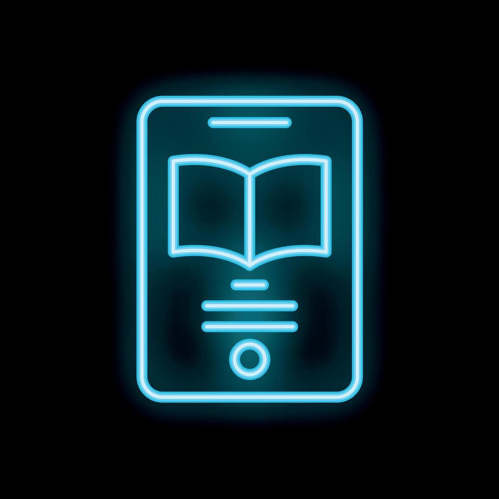 Smartphone showing open book with blue neon light vector