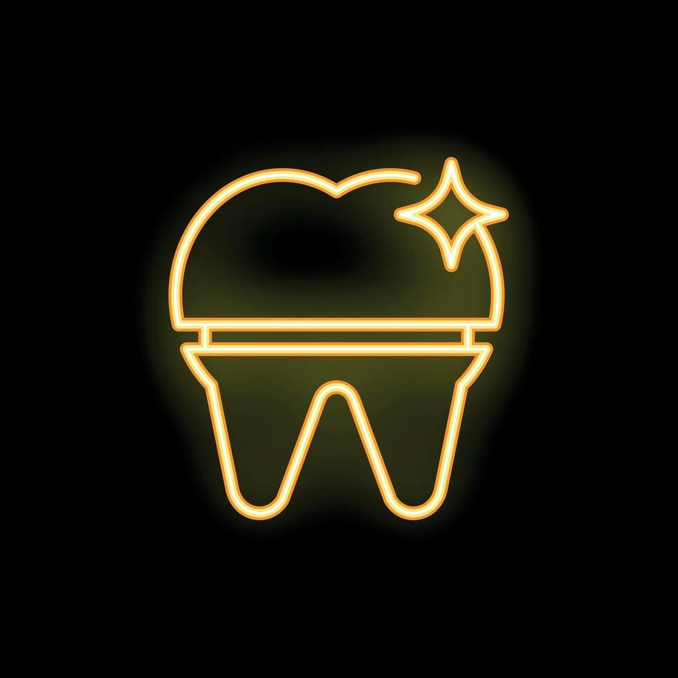 Neon icon of a tooth with dental crown shining brightly vector