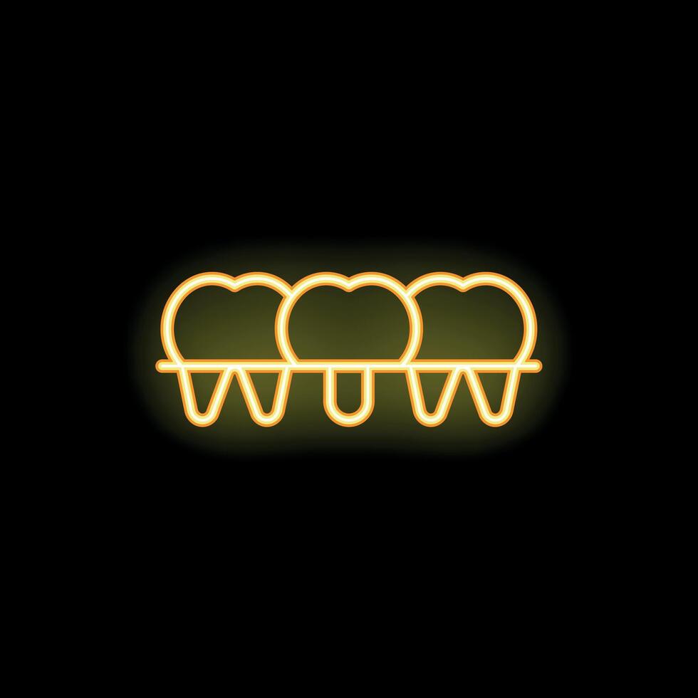 Neon icon of three teeth showing dental bridge procedure vector