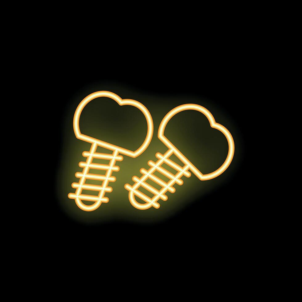 Two glowing neon dental implants on black background vector