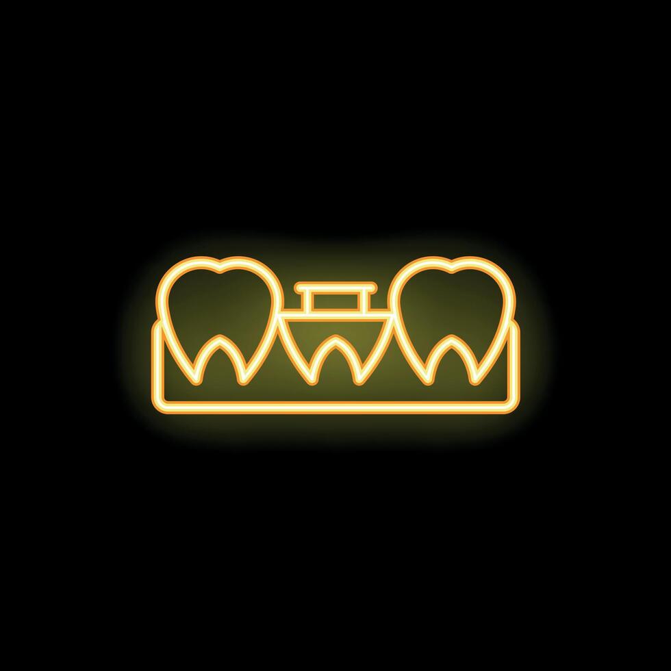 Neon icon of teeth showing dental bridge procedure vector