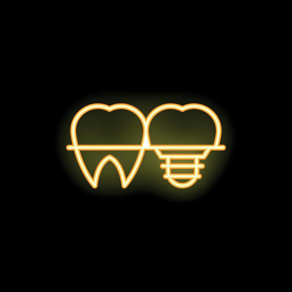 Neon sign representing dental prosthesis replacing tooth vector