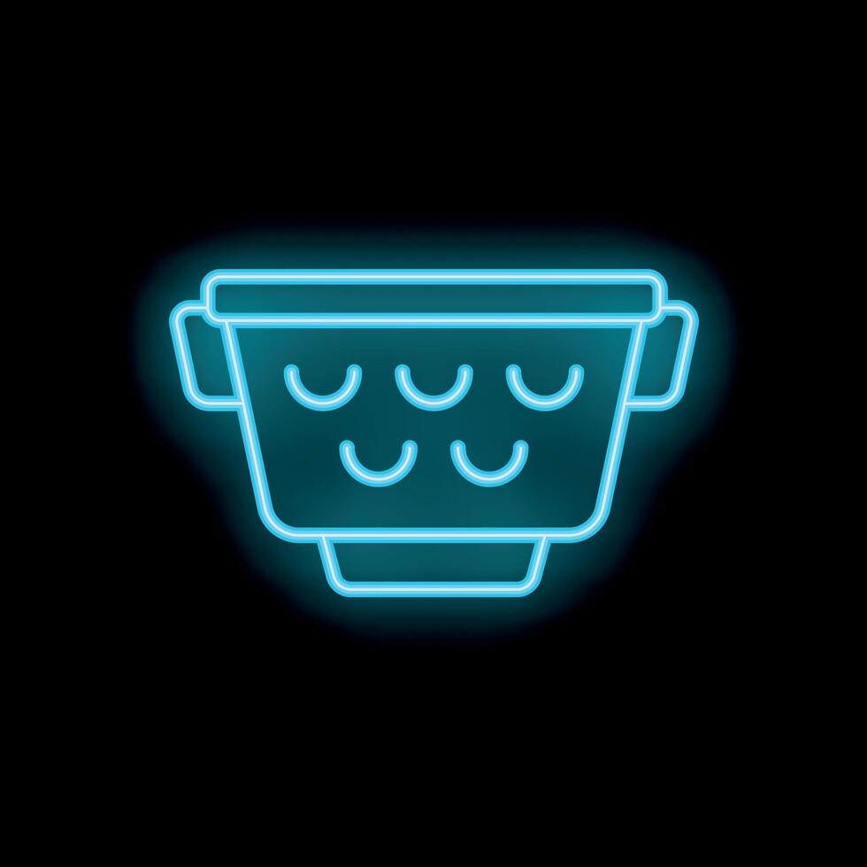 Neon colander shining on black background representing kitchen utensils vector