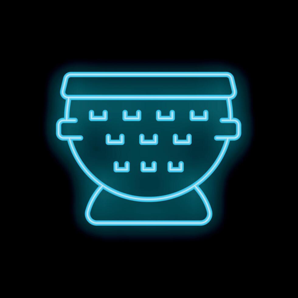 Neon blue colander icon shining on black background vector
