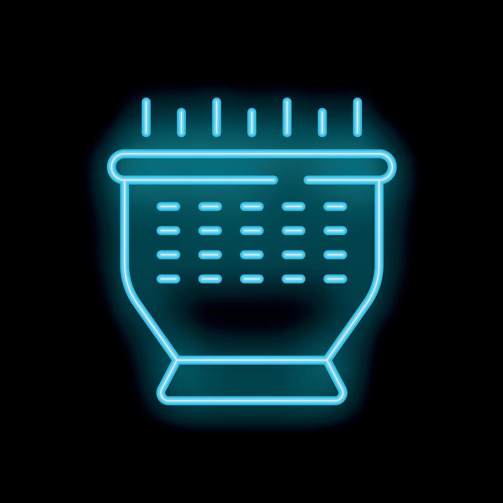 Neon blue colander icon glowing in the dark vector
