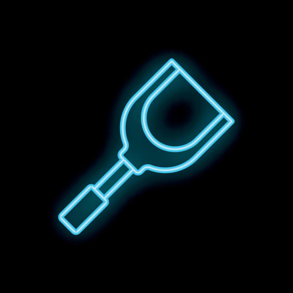 Neon blue shovel icon glowing on dark background vector