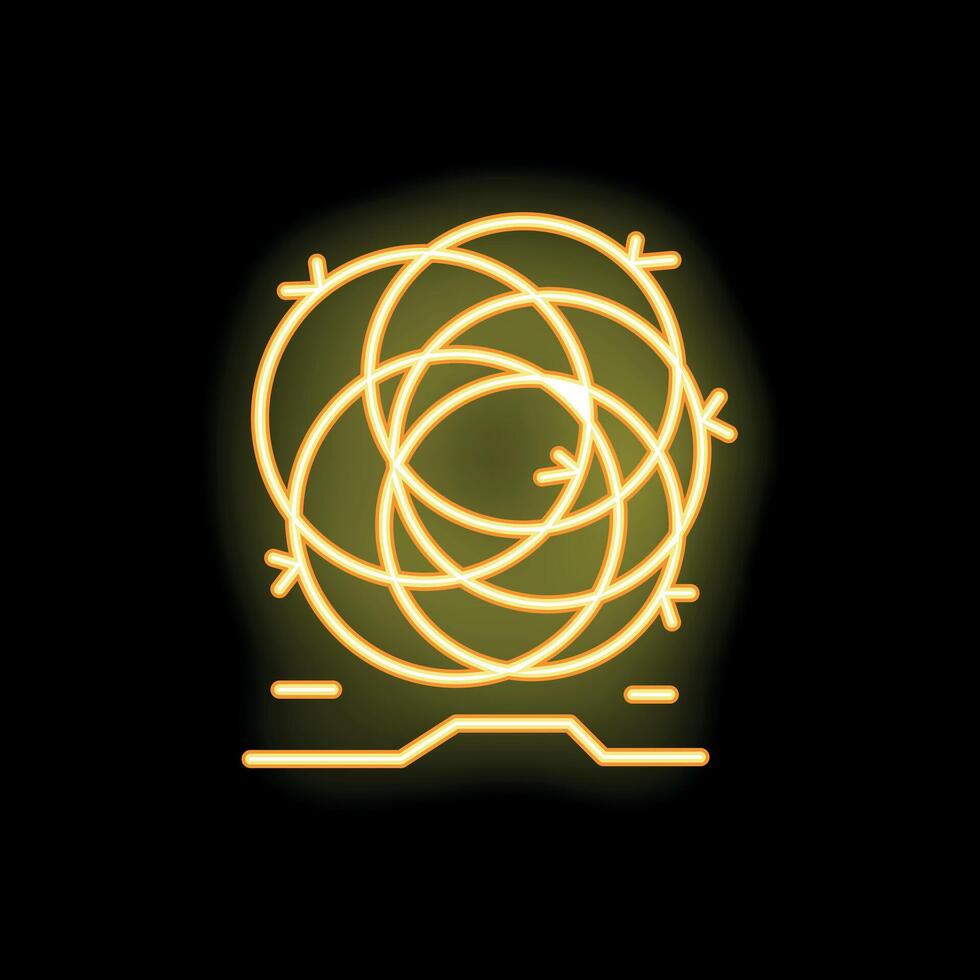 Yellow neon style barbed wire circle glowing on black background vector
