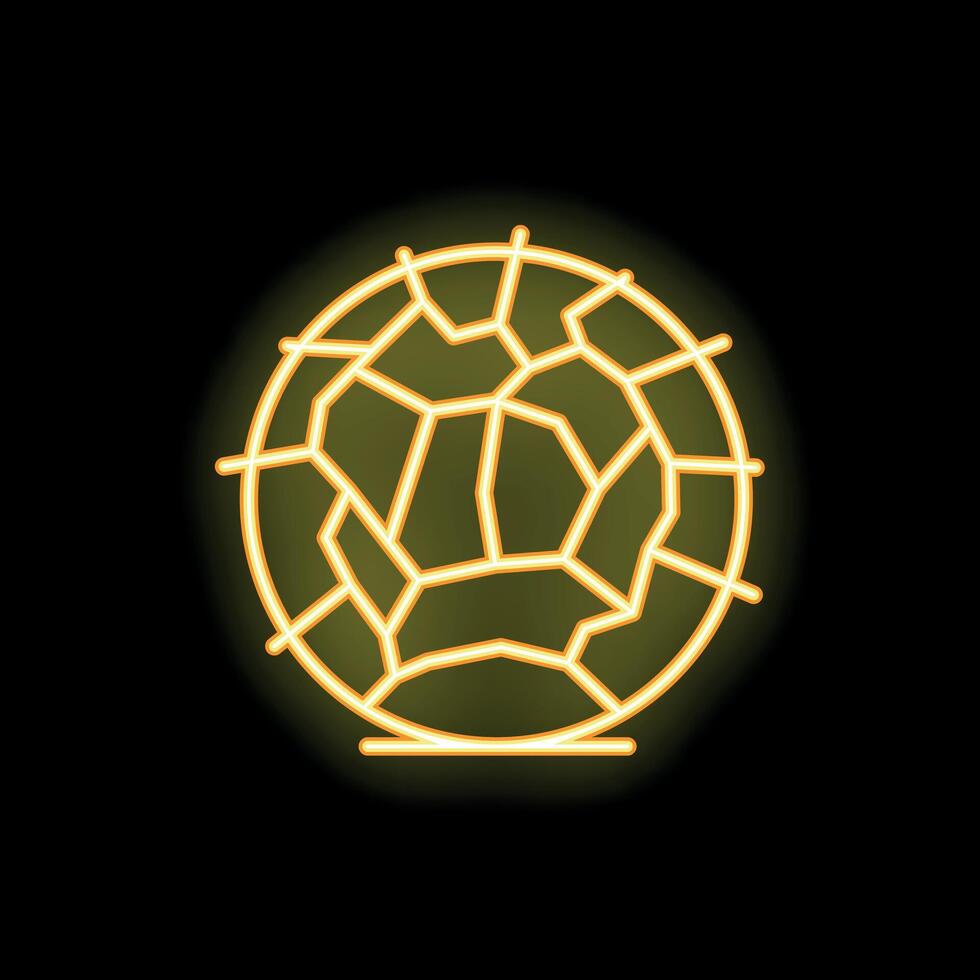 Yellow neon light depicting a cracked sphere on a black background vector