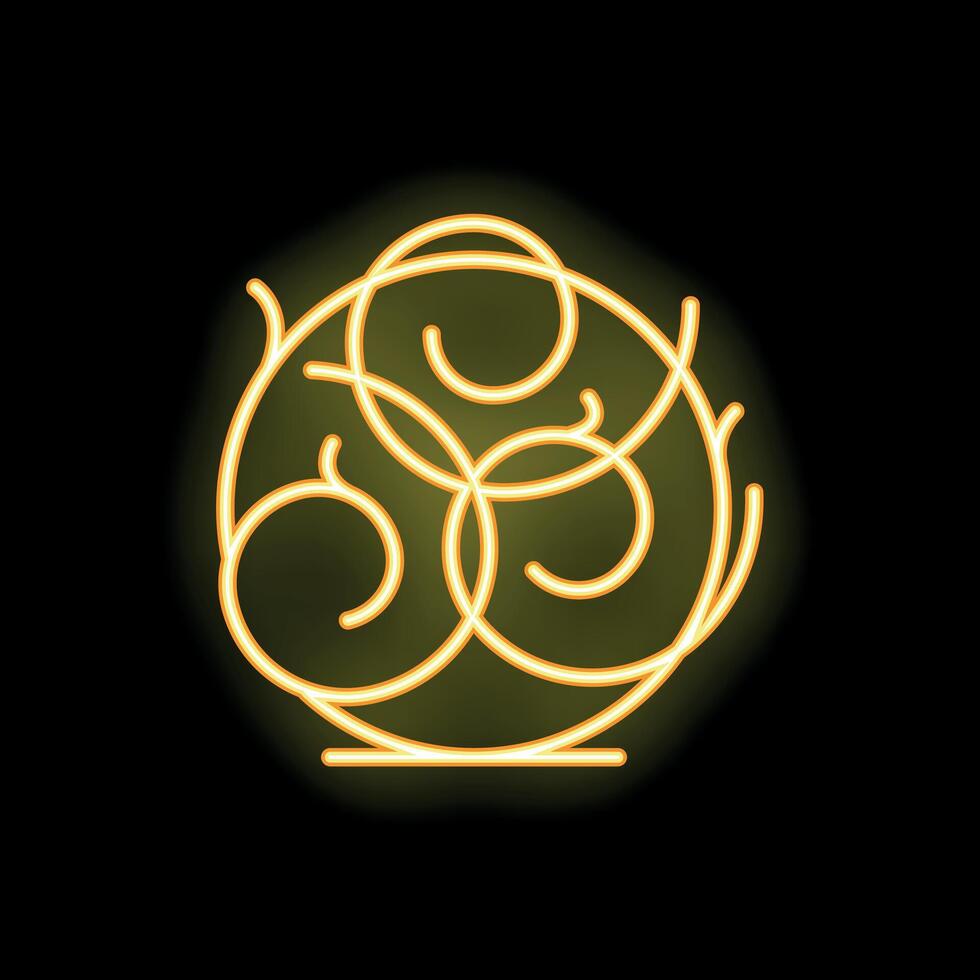 Neon yellow triple spiral symbol glowing on black background vector