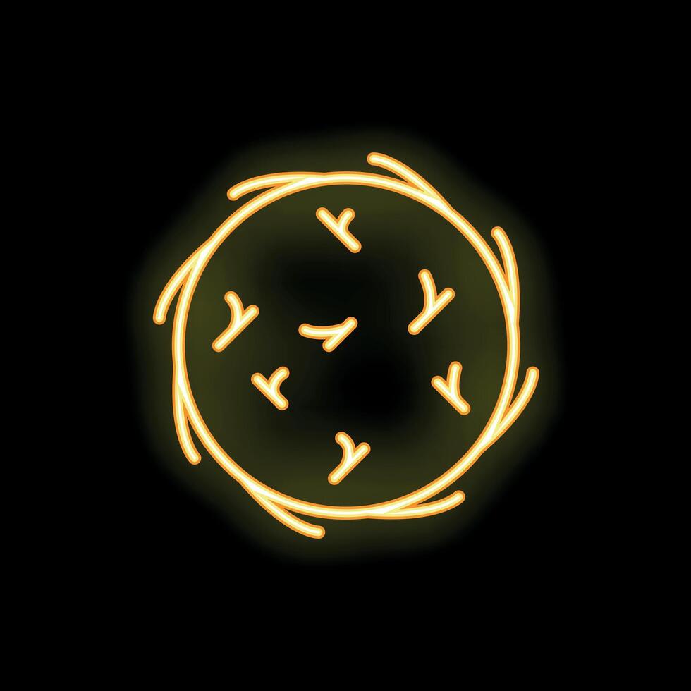 Bright yellow neon sign showing bird nest with eggs on black background vector