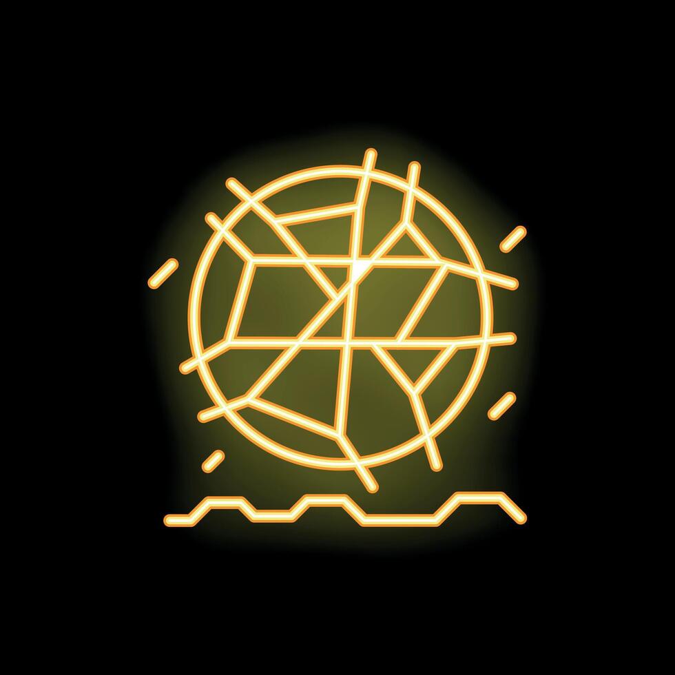 Yellow neon style icon showing earth cracking representing global warming vector