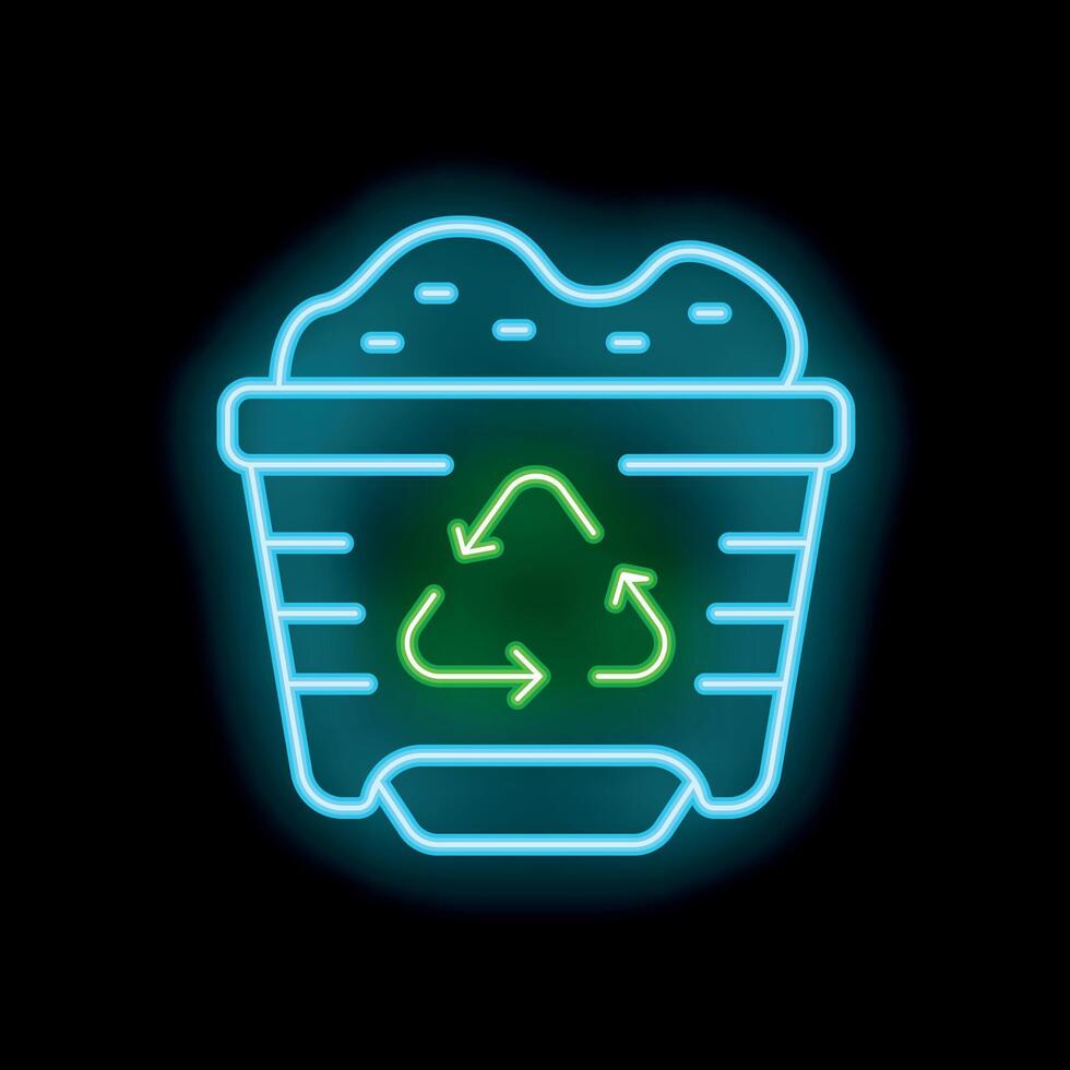 Glowing neon icon of compost bin with organic waste for recycling vector