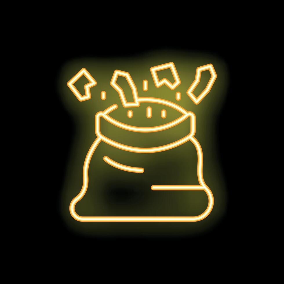 Money bag neon sign icon with yellow lighting effect vector